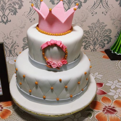 2 Tier Pink Crown Fondant Cake