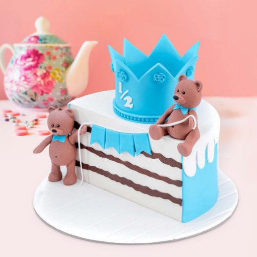 Teddy Bear Blue Half Year Birthday Cake