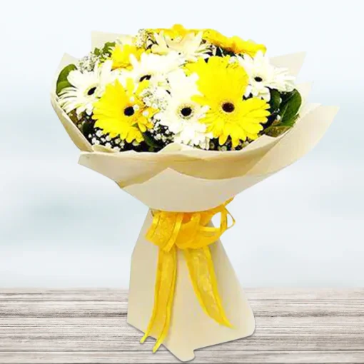 Mix Gerbera In White Wrapping