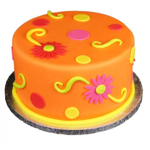 Orange Floral Theme Fondant Cake