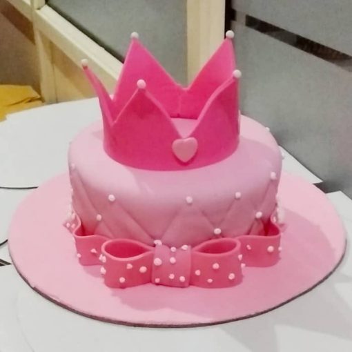 Pink Crown Theme Fondant Cake