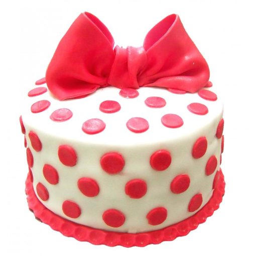 Red Polka Dot With Ribbon Fondant Cake