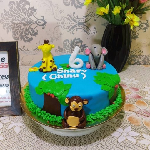 Animal Theme Blue Fondant Cake