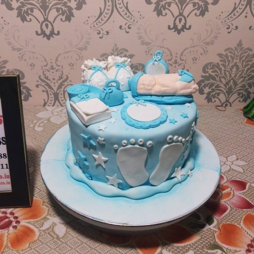 Baby Shower Light Blue Fondant Cake