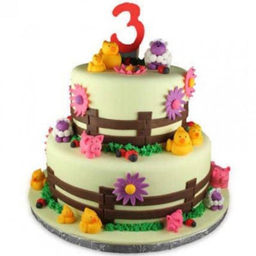 Farm Animals Theme Fondant Cake