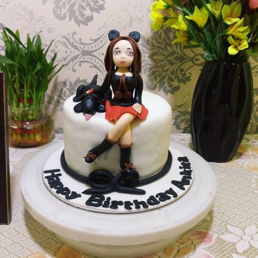 Girl and Dog Fondant Cake