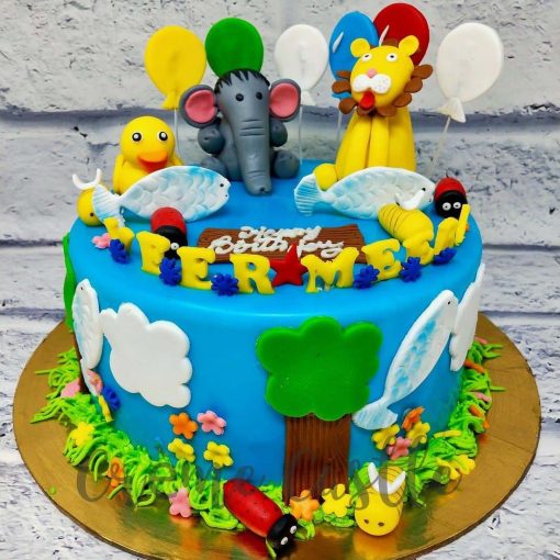 Jungle Fun Theme Fondant Cake