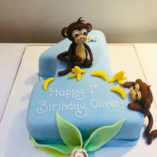 Monkey Theme 1st Birthday Cake