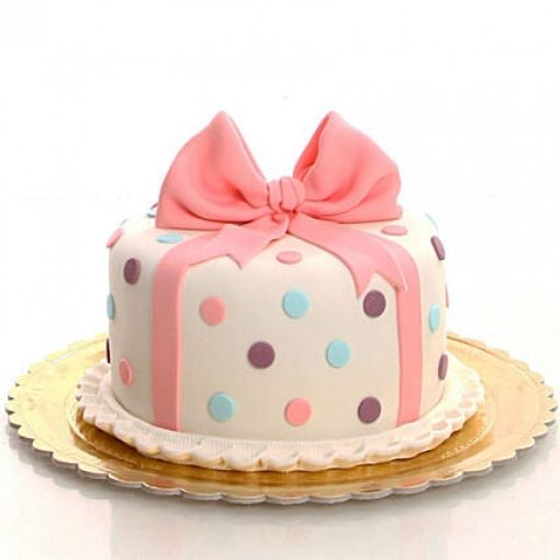 Pink Bow And Dots Fondant Cake