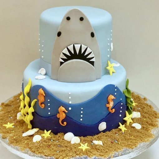 2 Tier Shark Themed Birthday Cake