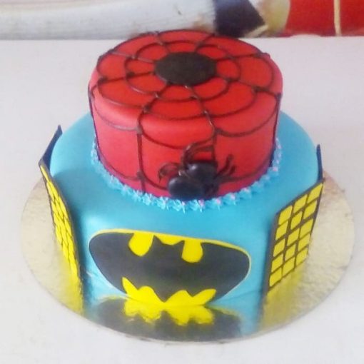 Spiderman and Batman Theme Fondant Cake