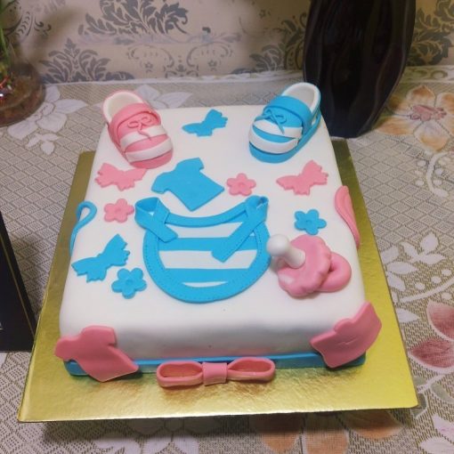 Square Shape Baby Shower Fondant Cake