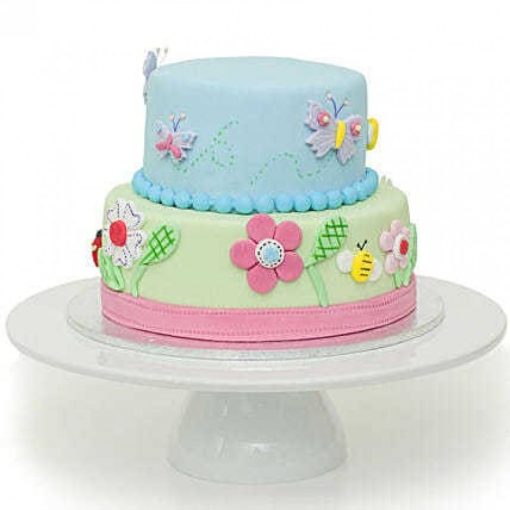 Two Tier Garden Theme Fondant Cake