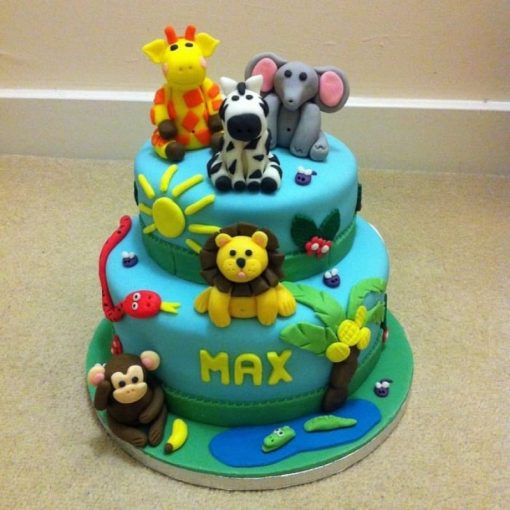 Two-Tier Jungle Animals Birthday Cake